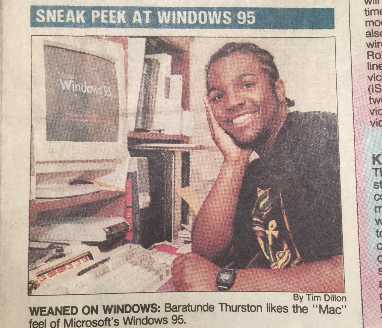 Thurston and his family’s home computer featured in a 1995 USA Today article. (Courtesy Baratunde Thurston)