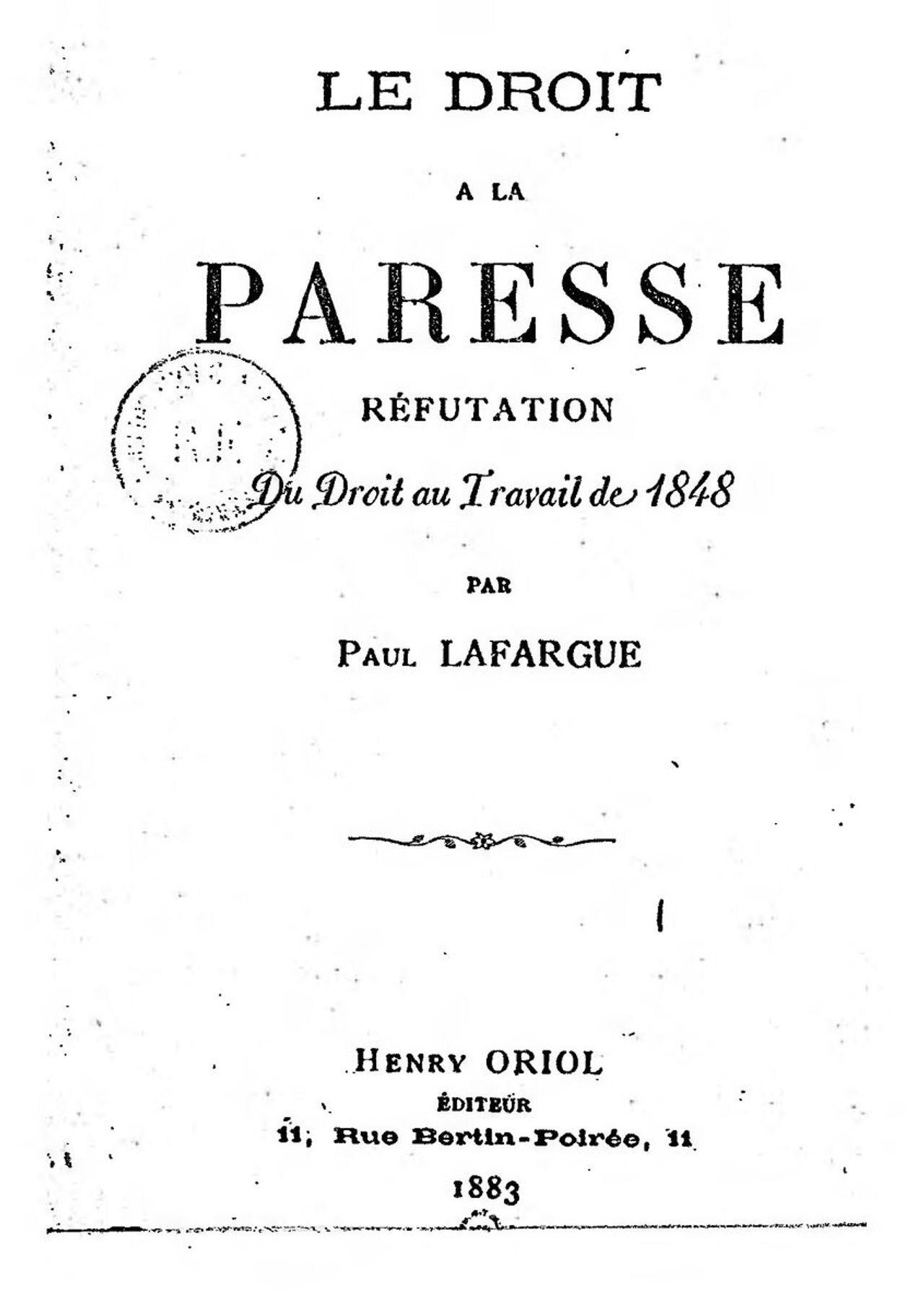 Cover page of “The Right to Be Lazy” (1883) by Paul Lafargue.
