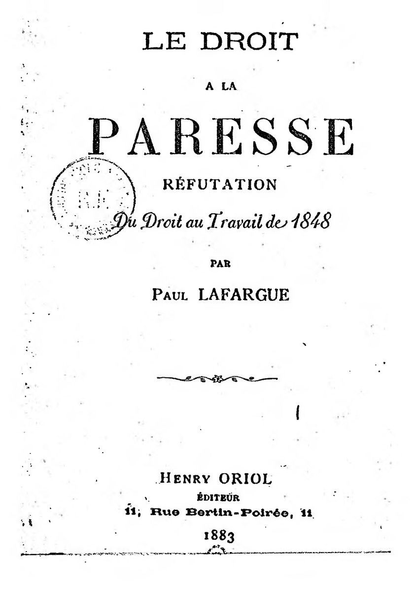 Cover page of “The Right to Be Lazy” (1883) by Paul Lafargue.