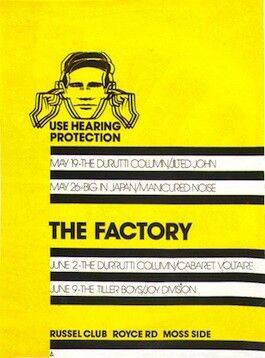 The first poster Saville designed for The Factory. (Courtesy The Factory Records Catalogue)