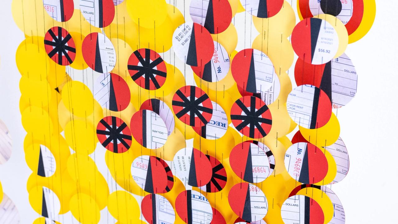 A close-up of Lupi's piece “Connecting the Dots on Income Inequality” for RAND Art + Data. (Courtesy RAND Art + Data)