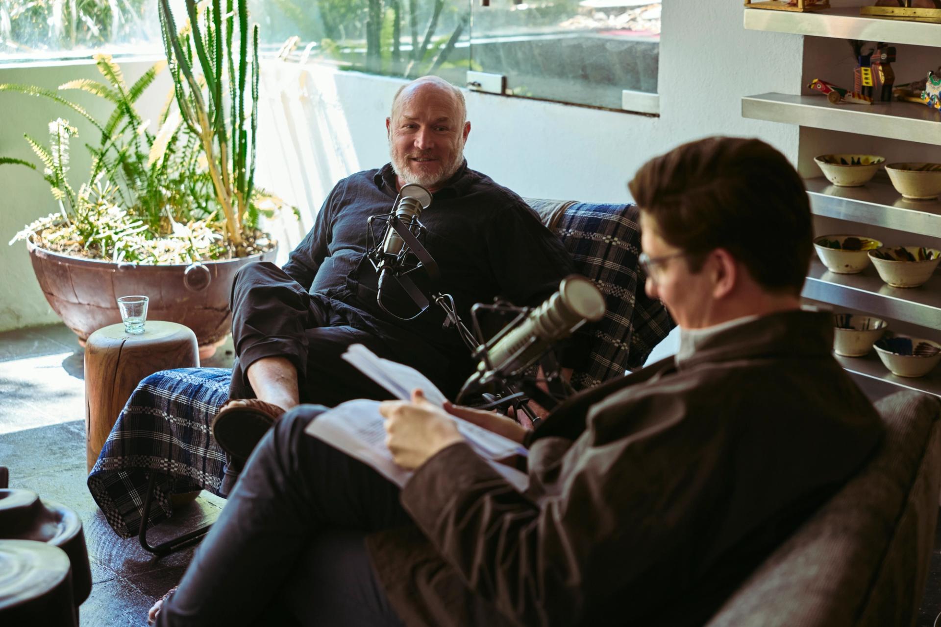 Allen in conversation with Bailey during the recording of the 150th episode of Time Sensitive. (Photo: Pepe Molina for The Slowdown)