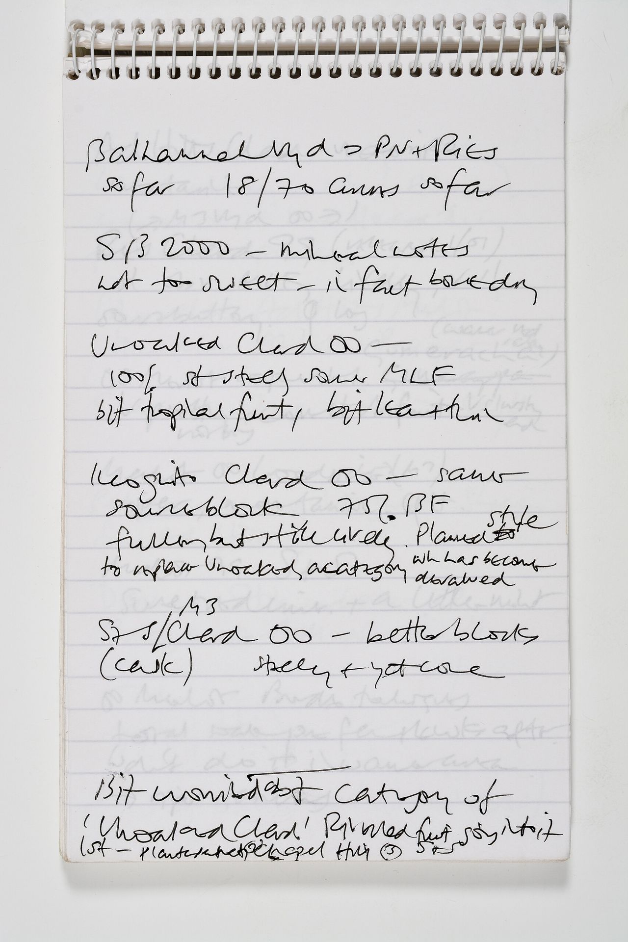 A page of Robinson’s tasting notes. (Courtesy Special Collections, UC Davis Library [Robinson (Jancis) Papers on Wine Writing, D-612])