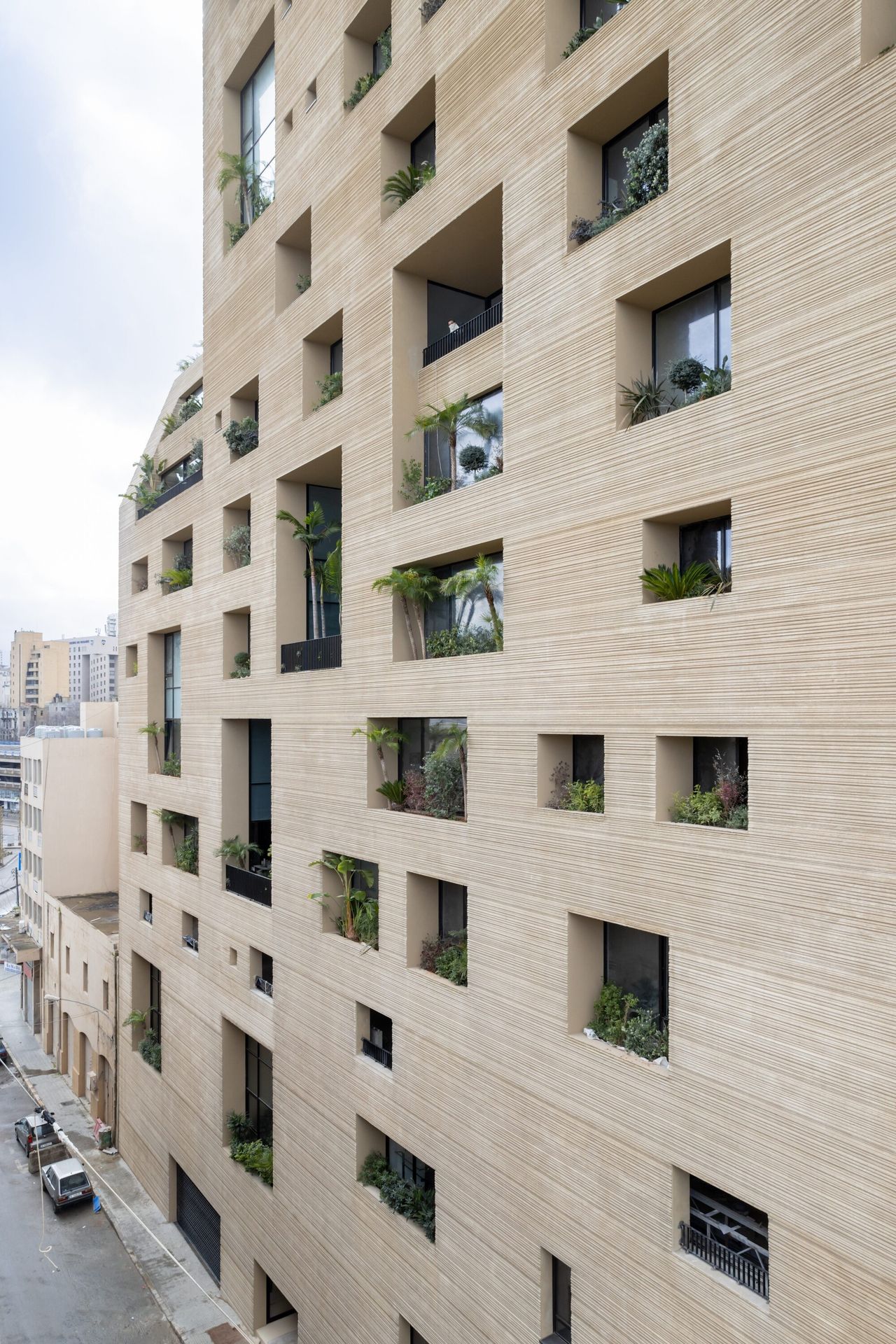 Ghotmeh’s Stone Garden apartment tower in Beirut, completed in 2020. (Photo: Iwan Baan. Courtesy Lina Ghotmeh)