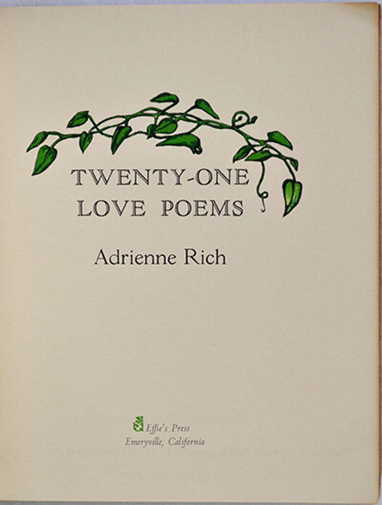 Cover of Twenty-One Love Poems by Adrienne Rich. (Courtesy The Melting Pot)