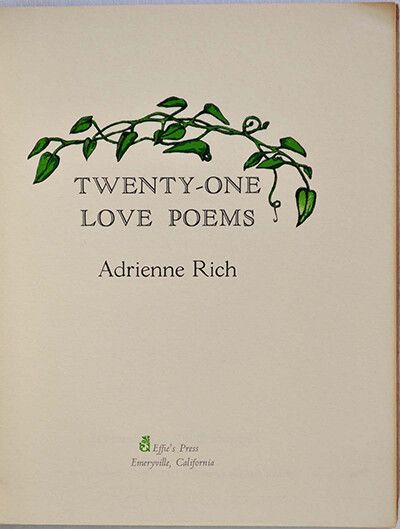Cover of Twenty-One Love Poems by Adrienne Rich. (Courtesy The Melting Pot)