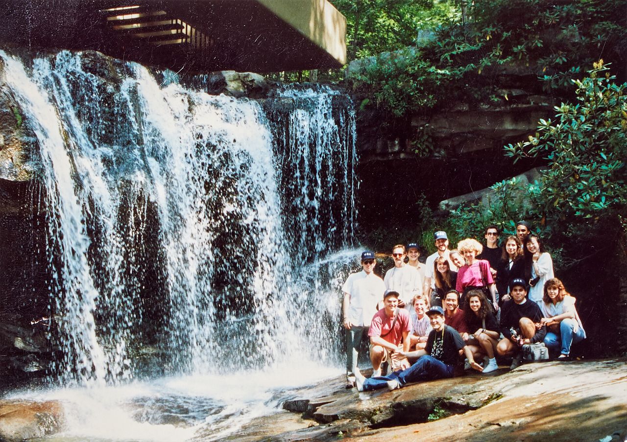 Hoke and the rest of Michael Graves’ team visiting Fallingwater in Pennsylvania in 1990. (Courtesy John Hoke)