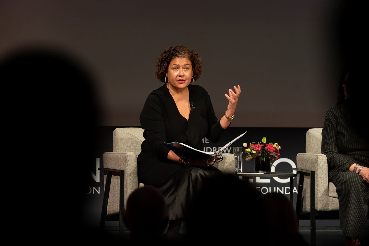 Alexander speaking at the Mellon Foundation’s 50th anniversary programming in 2019. (Courtesy Elizabeth Alexander)