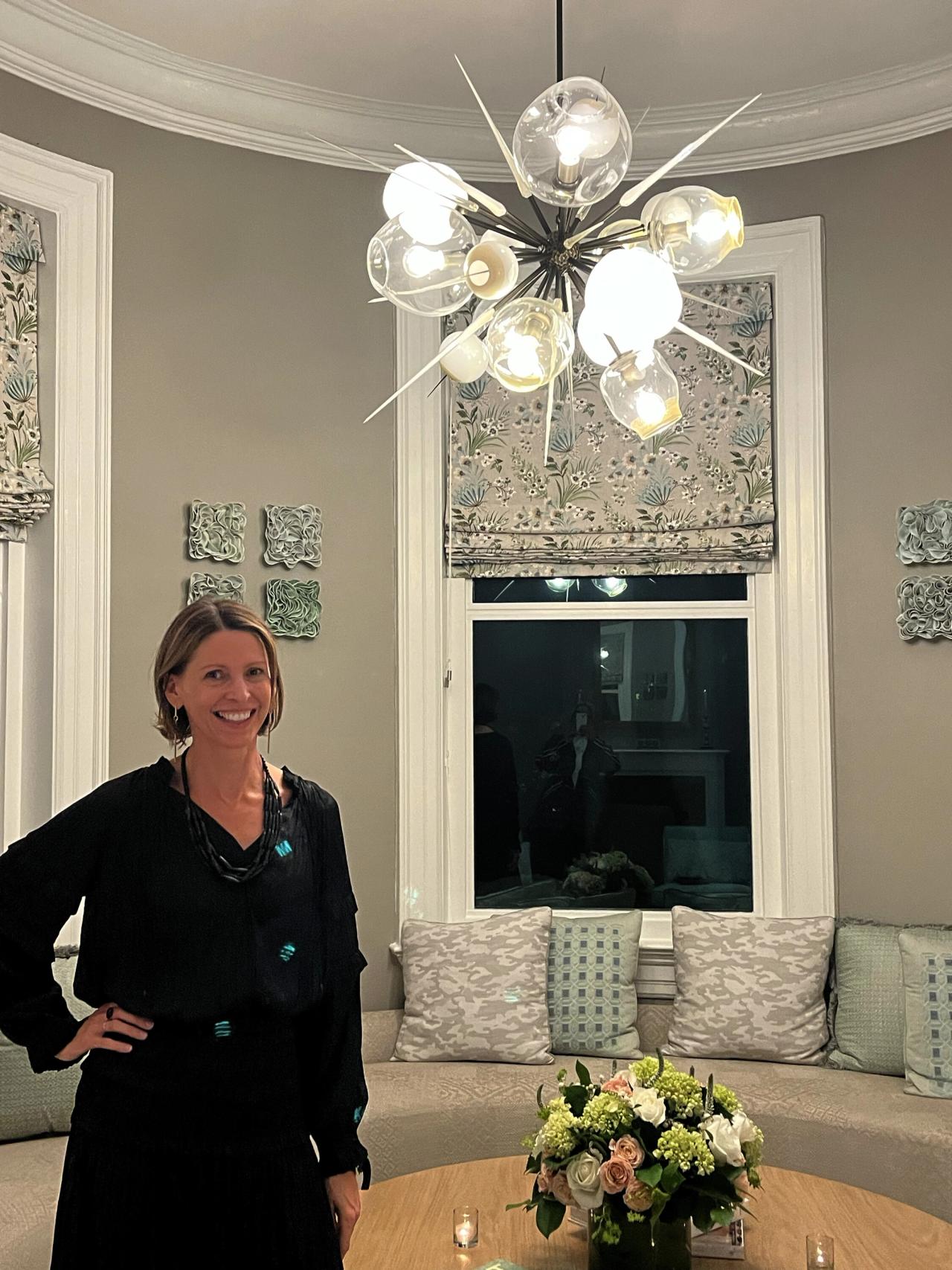 Adelman with her lighting design in Vice President Kamala Harris’s Washington, D.C., home, with interiors by Sheila Bridges. (Courtesy Lindsey Adelman)