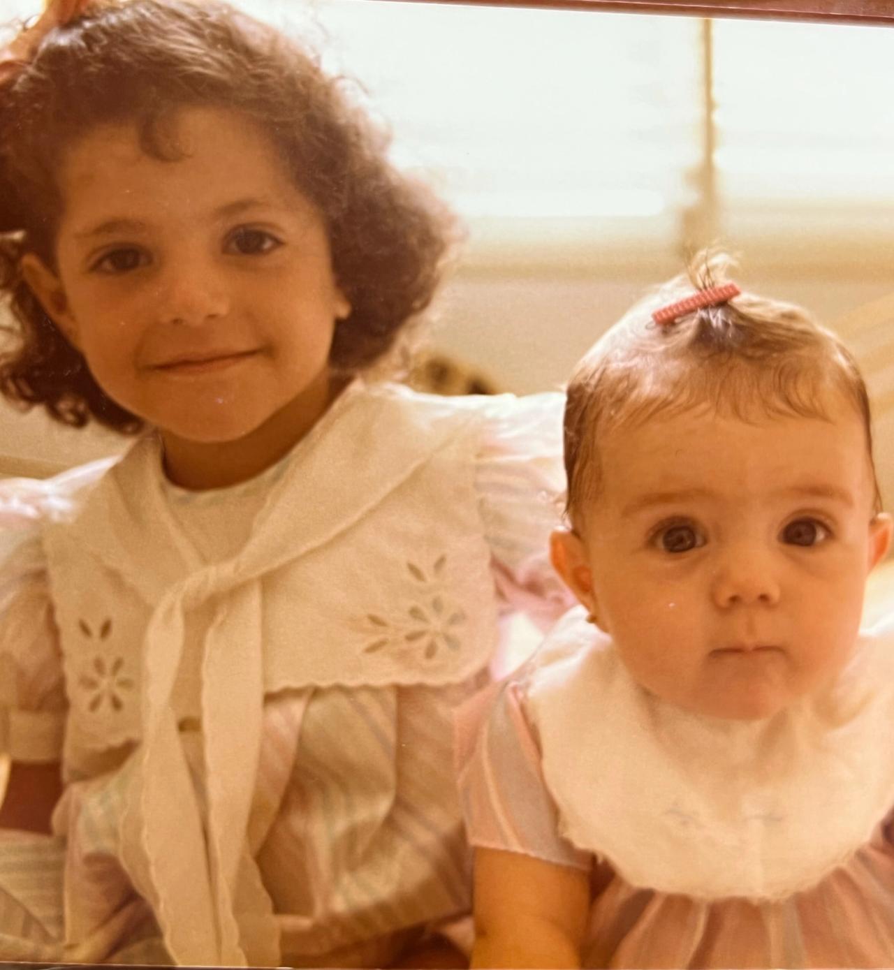 Semaan (left) and her younger sister, Laeticia, as children in Beirut. (Courtesy Céline Semaan)