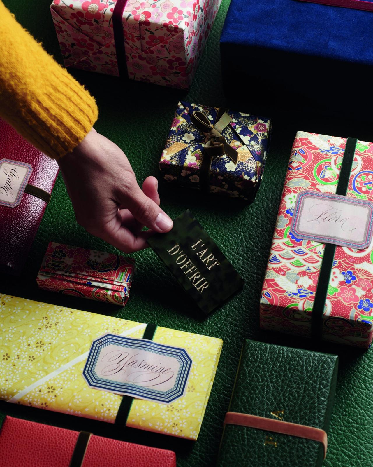 Typical gift wrapping by Officine Universelle Buly 1803, complete with handwritten calligraphy labels. (Courtesy Ramdane Touhami)