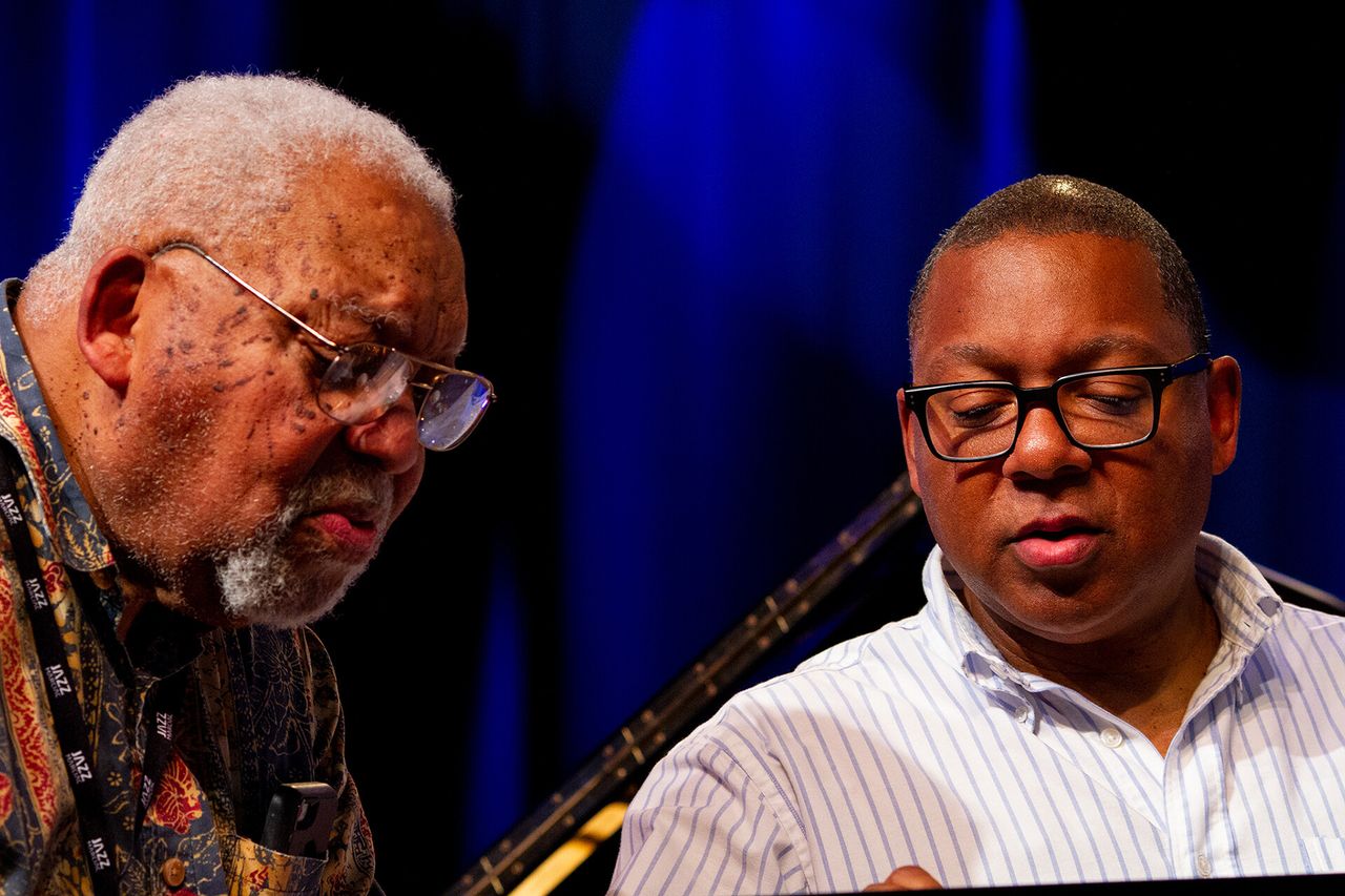 Marsalis (right) with his father (left). (Courtesy Jazz at Lincoln Center)