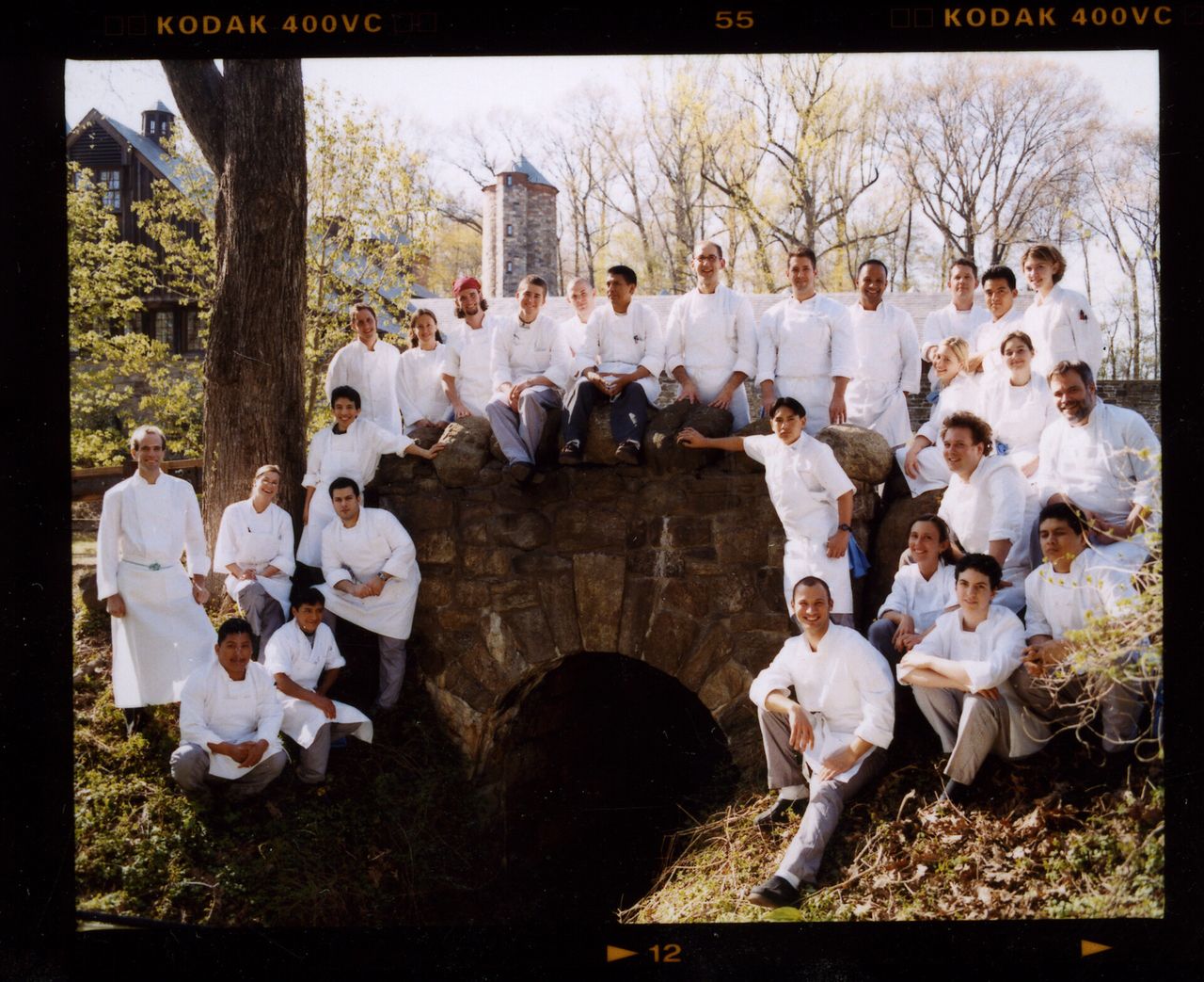 Barber (far left) with the original Blue Hill at Stone Barns kitchen staff. (Photo: Ken Kochey. Courtesy Blue Hill)