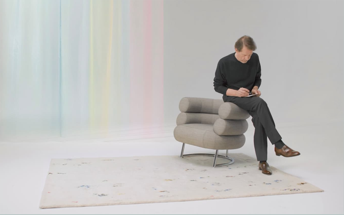 Saville with a curtain, rug, and chair upholstery from his Technicolour collection with Kvadrat. (Courtesy Kvadrat)