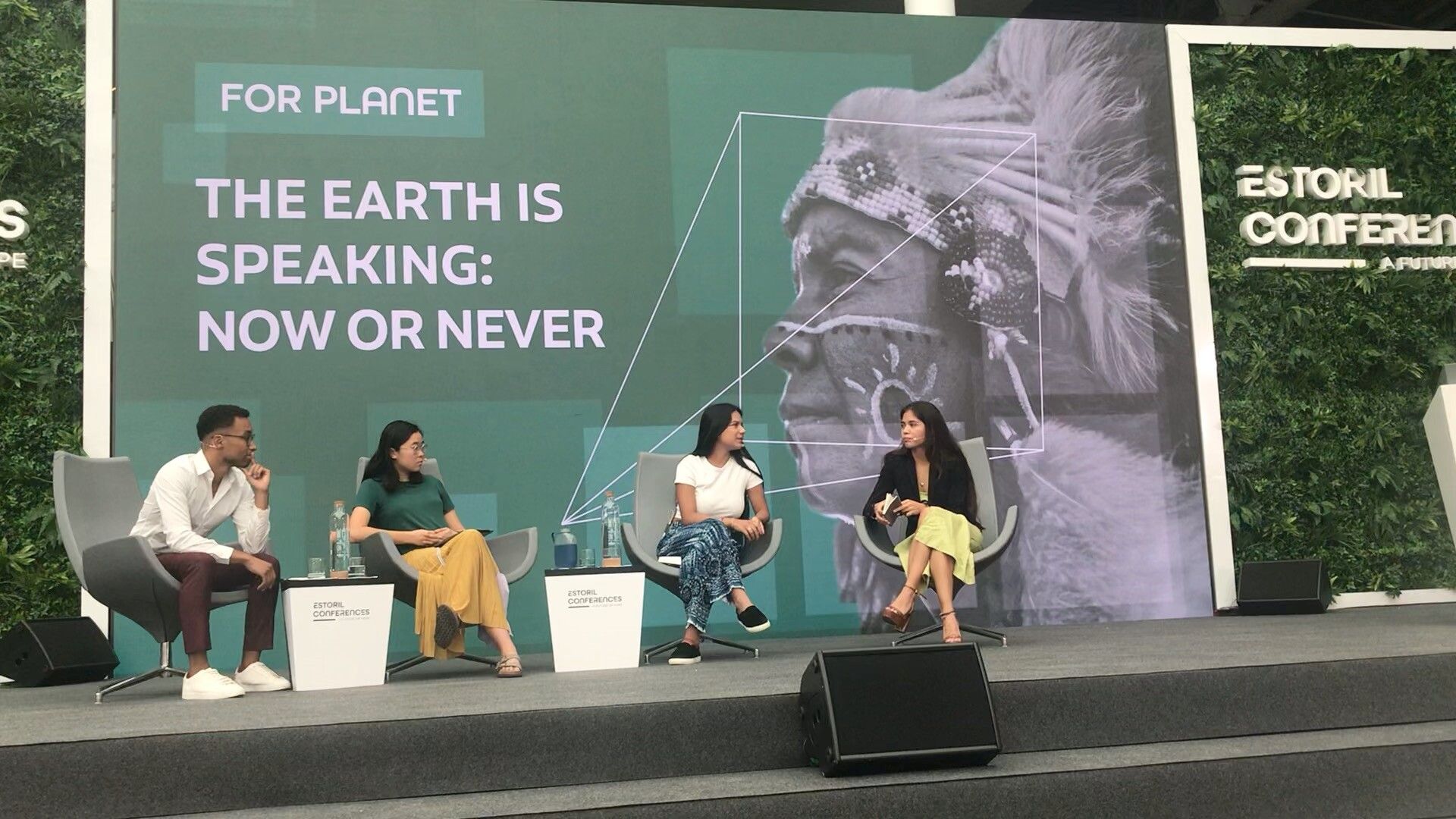 Bastida speaking on a panel themed “The Earth Is Speaking: Now or Never” at the Estoril Conferences in September 2022 in Cascais, Portugal. (Courtesy Xiye Bastida)