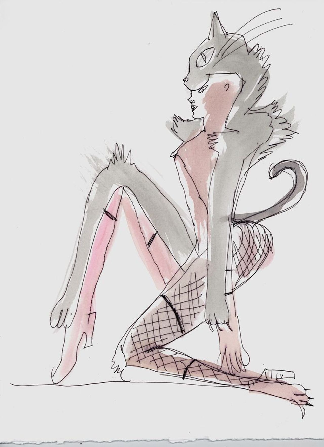 A sketch for Henrot’s Commedia dell’arte, Ink and watercolor on paper, 2025. (Copyright ADAGP/Courtesy Camille Henrot)