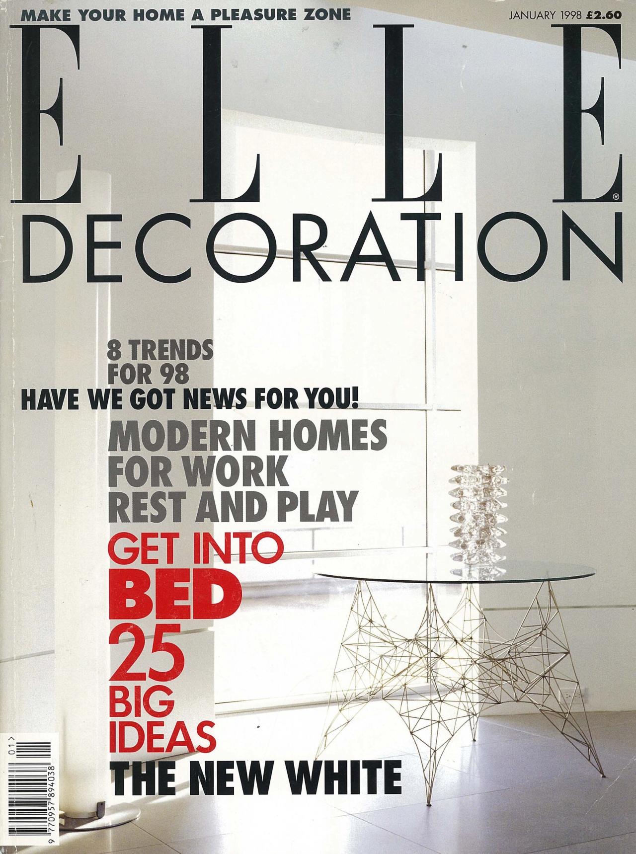 Cover of Elle Decoration (January 1998), edited by Crawford. (Courtesy Ilse Crawford)