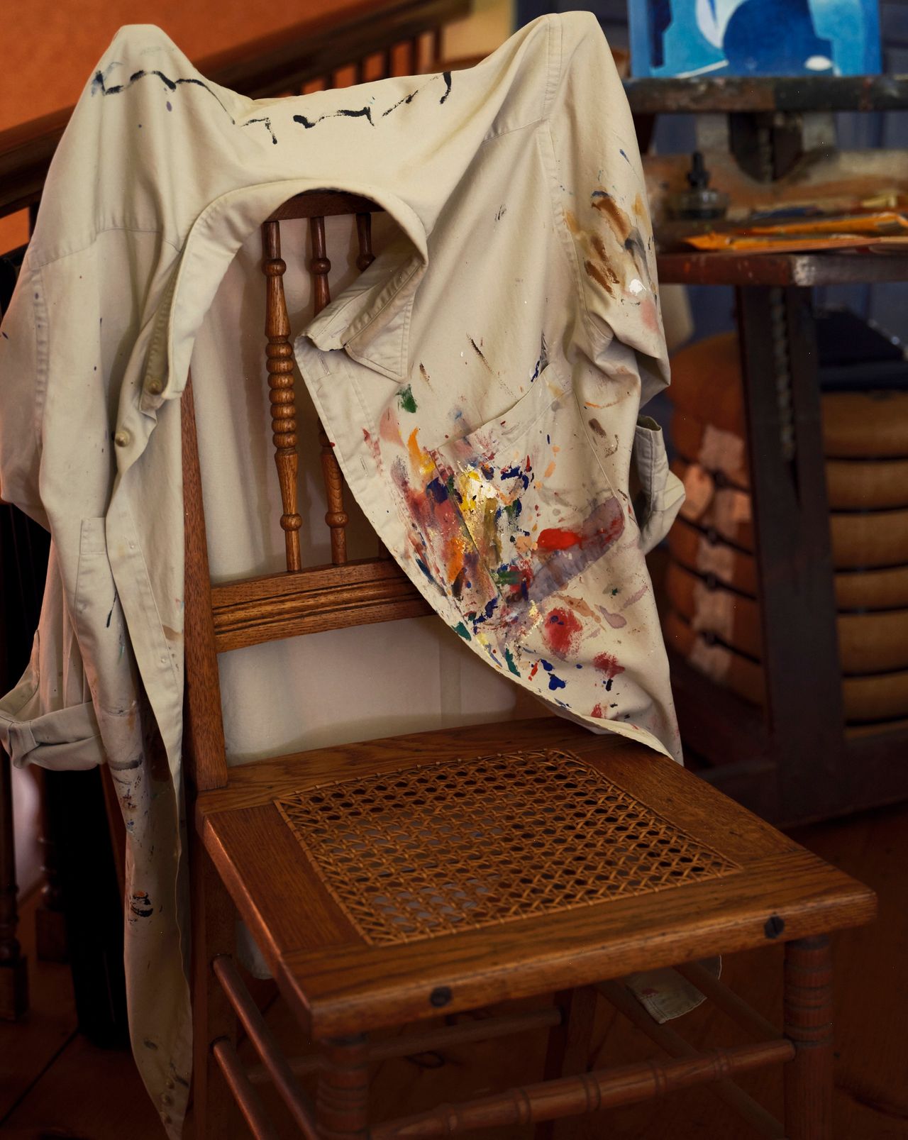 Pépin’s painting smock at his home in Connecticut. (Photo: Matthew Harrington for The Slowdown)