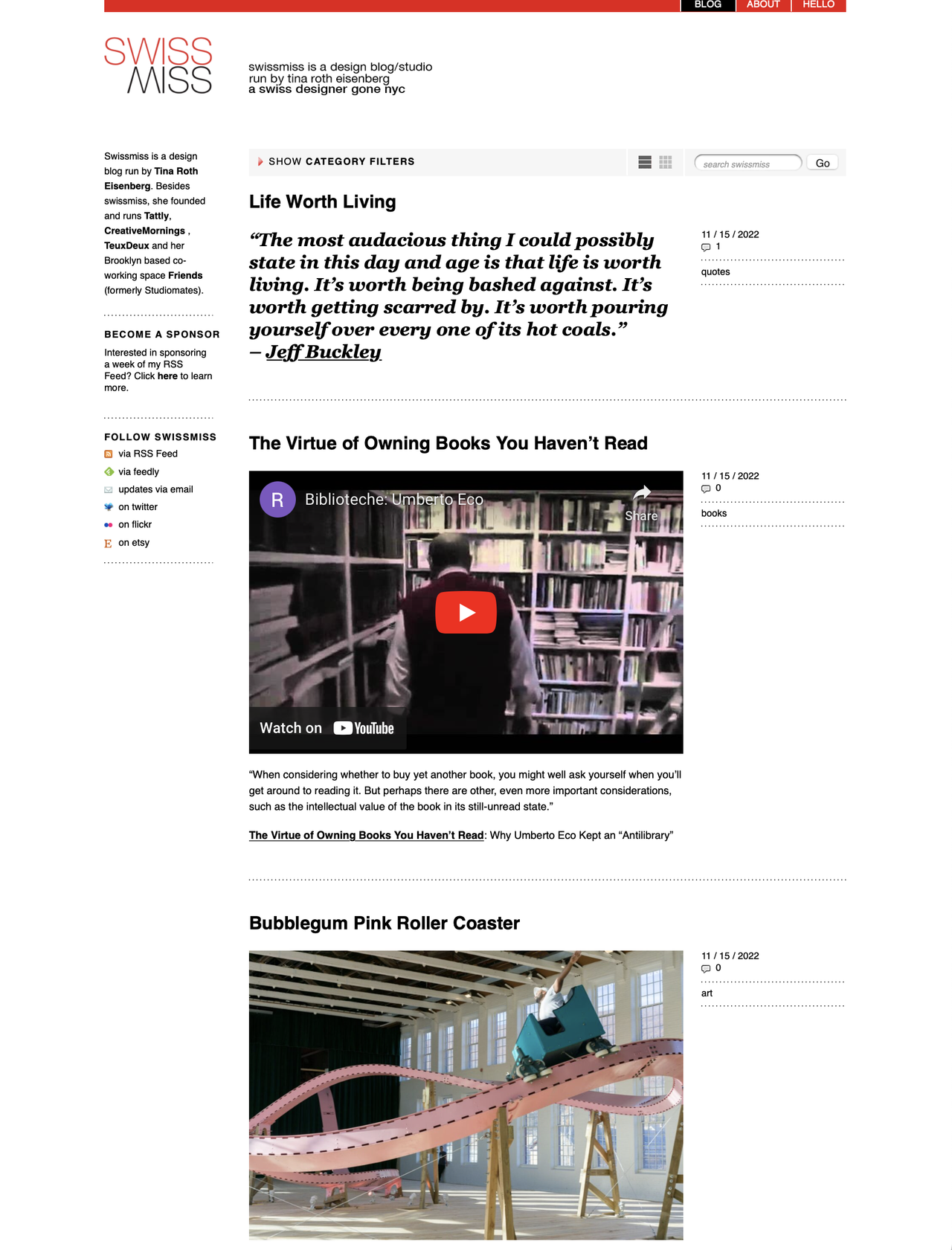 A screenshot of Eisenberg’s Swissmiss blog site. (Courtesy Tina Roth Eisenberg)