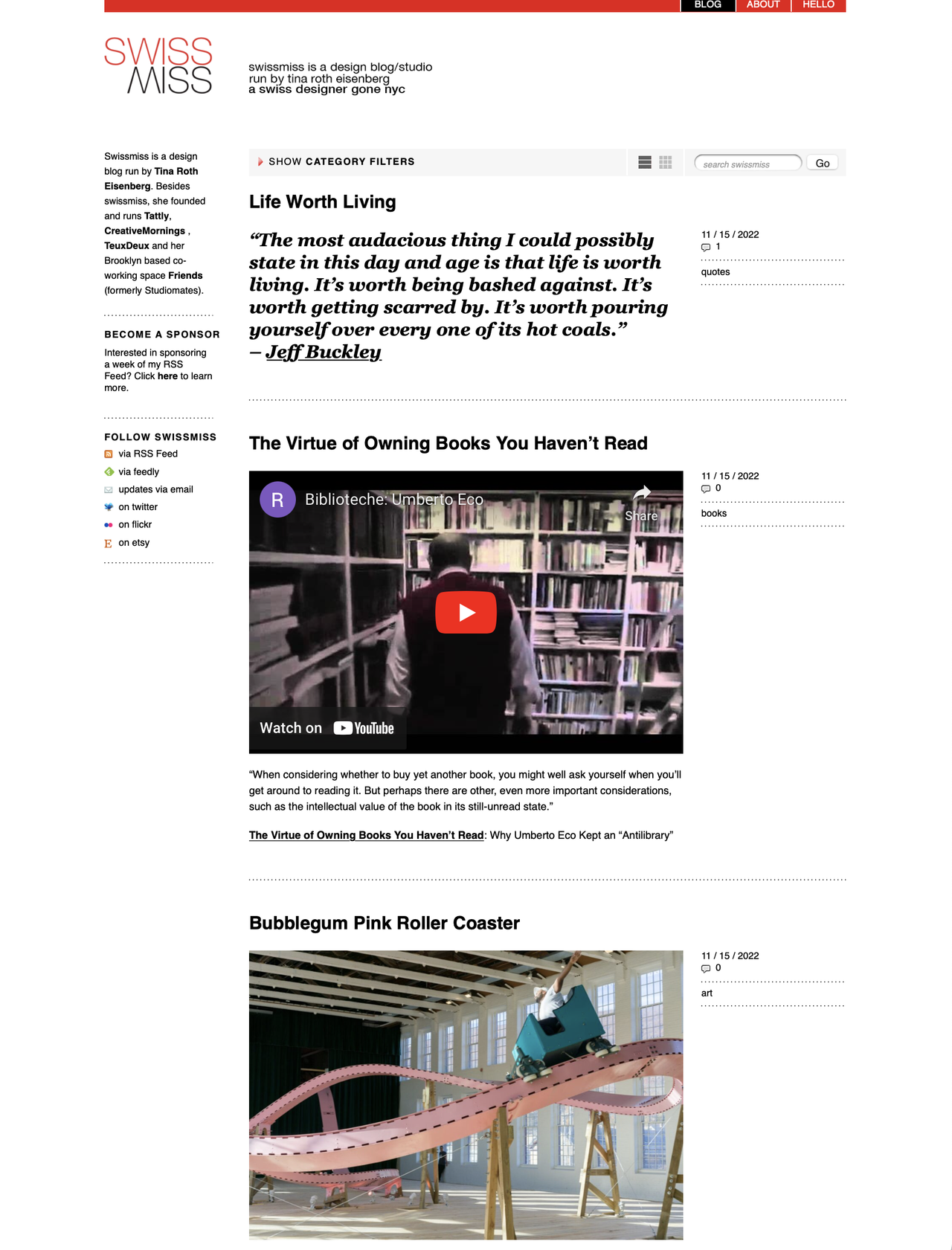 A screenshot of Eisenberg’s Swissmiss blog site. (Courtesy Tina Roth Eisenberg)