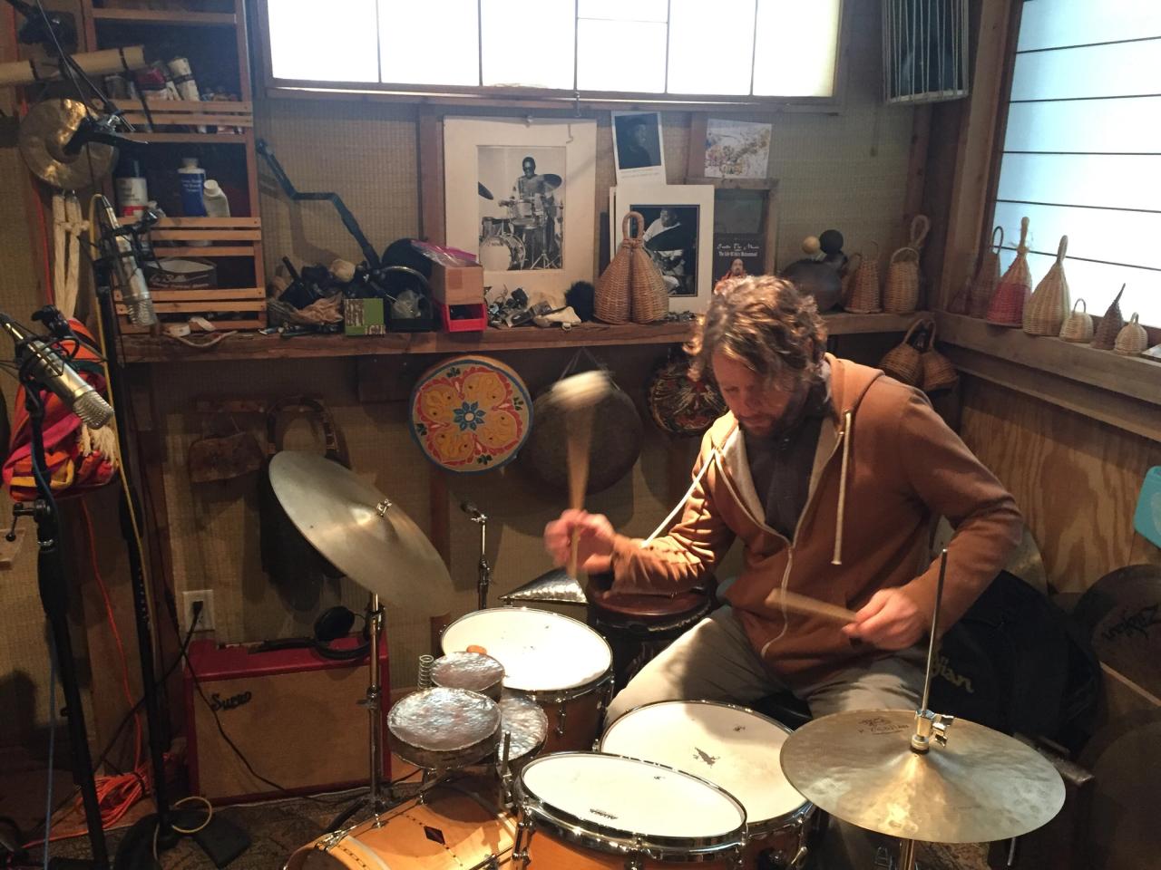 Martin playing the drums. (Photo: Spencer Bailey)