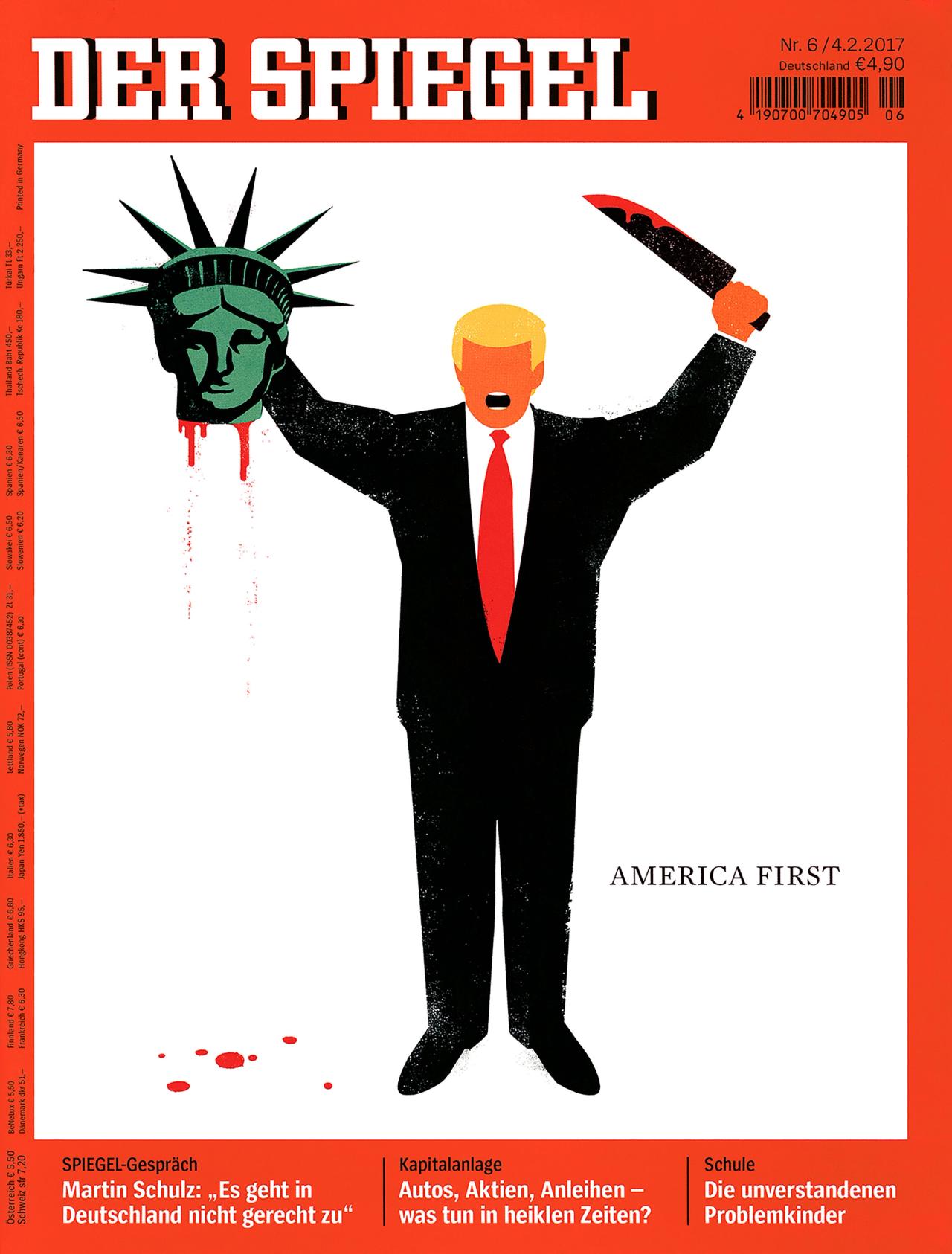 “America First” in Der Spiegel (2018). (© Alfredo Jaar, Courtesy Galerie Lelong & Co. and the artist, New York)
