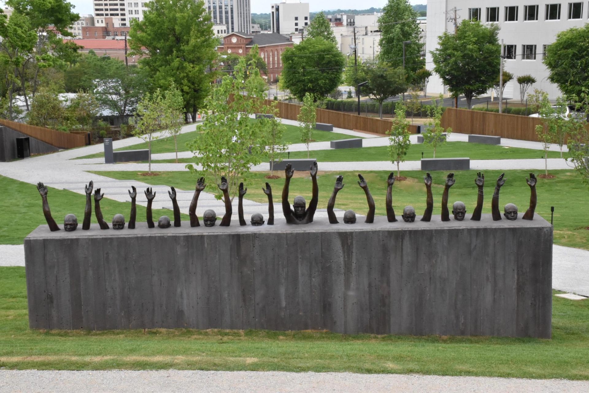 Thomas’s sculpture “Raise Up” (2014) at the National Memorial for Peace and Justice in Montgomery, Alabama. (Courtesy the artist)