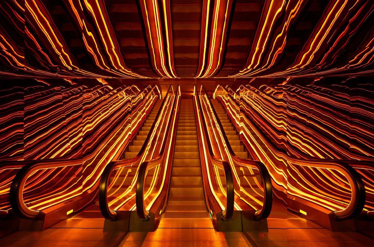 The escalators at the Public hotel in New York City. (Courtesy Ian Schrager Company)