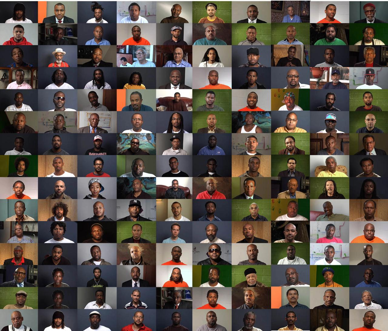 Stills from Thomas’s video installation “Question Bridge: Black Males” (2012). (Courtesy the artist)