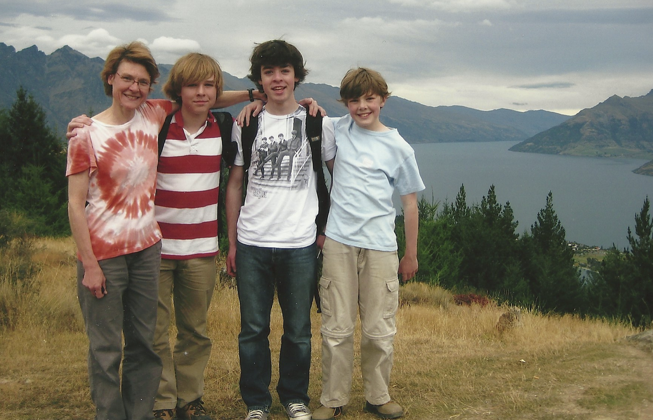 Bjornerud (left) and her sons in New Zealand in 2009, with The Remarkables mountain range in the background. (Courtesy Marcia Bjornerud)