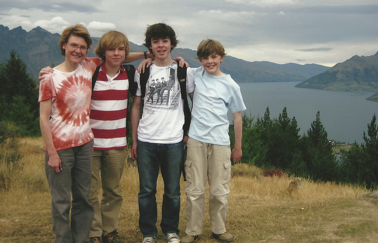 Bjornerud (left) and her sons in New Zealand in 2009, with The Remarkables mountain range in the background. (Courtesy Marcia Bjornerud)