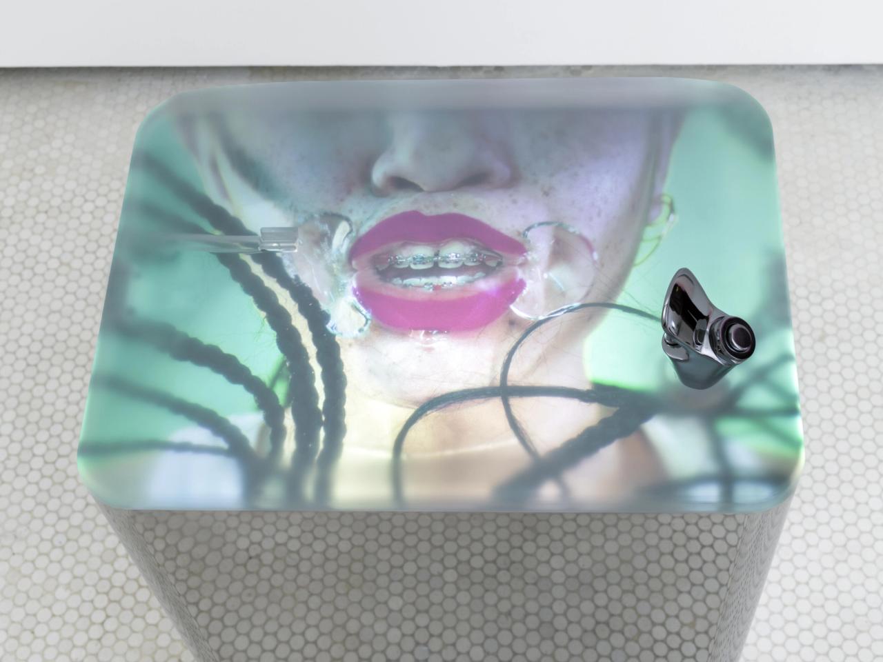 Installation view of “Thirsty (Drinking Fountain)” (2022-23) by Marilyn Minter at LGDR gallery in New York City. (Courtesy the artist and LGDR)