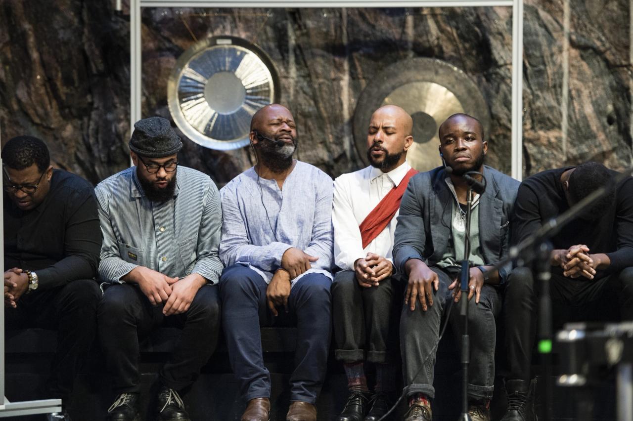 Theaster Gates and The Black Monks of Mississippi, performing in 2017 as part of the IHME Festival in Helsinki. (Courtesy Theaster Gates Studio)