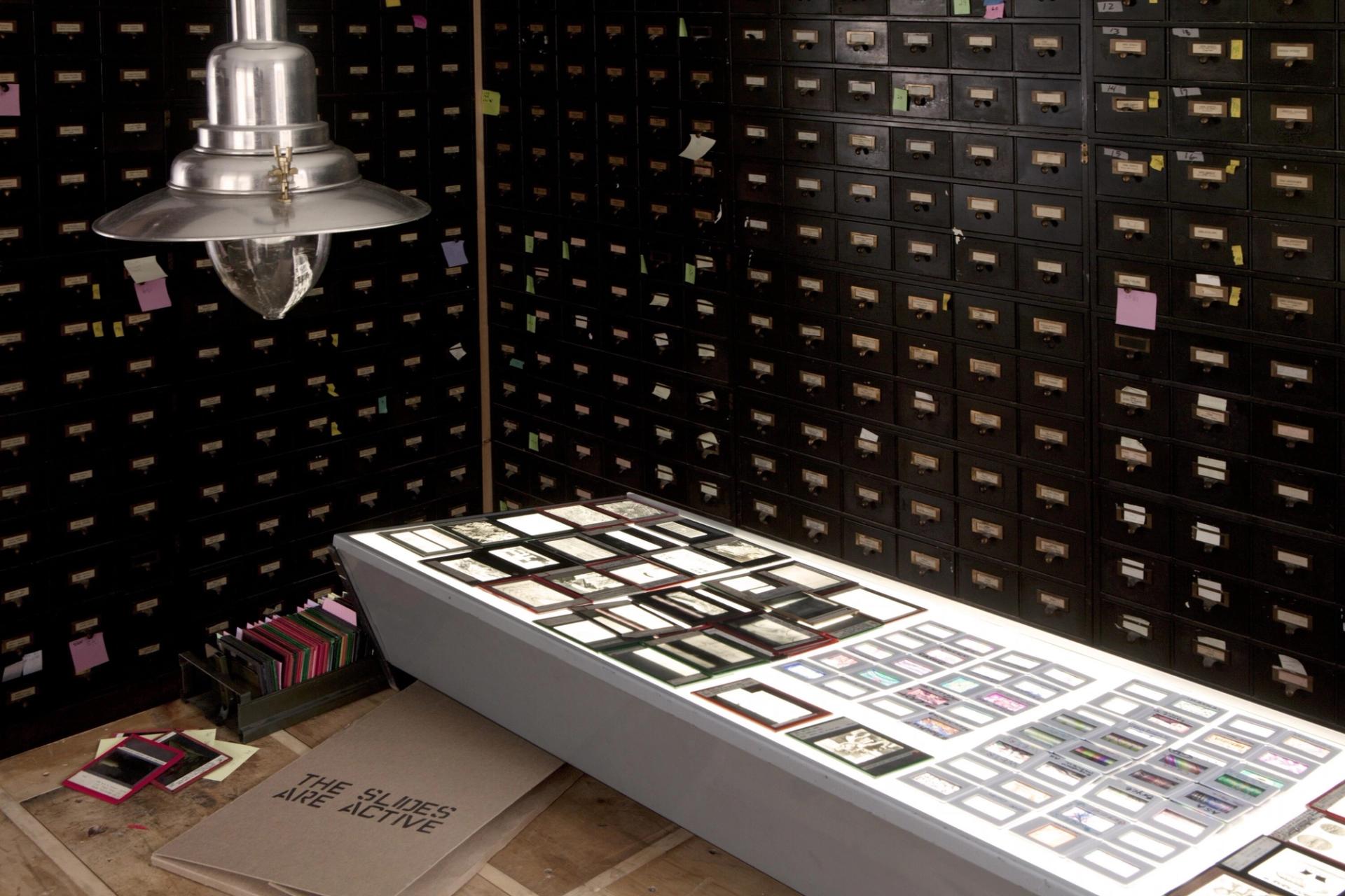 Gates’s collection of more than 60,000 glass lantern slides acquired from the University of Chicago's art history department. (Photo: Sara Pooley/Courtesy Theaster Gates and Rebuild Foundation)