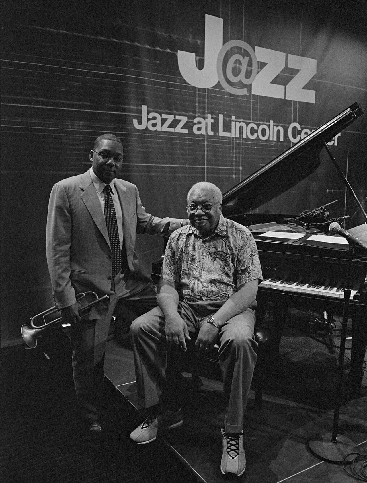 Marsalis with his father, Ellis, at Jazz at Lincoln Center. (Photo: Frank Stewart, Courtesy Jazz at Lincoln Center)