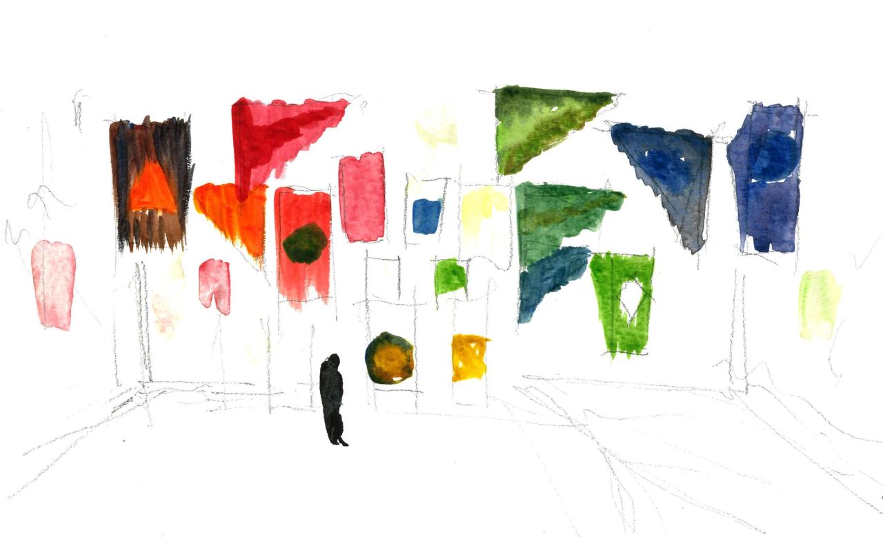 Ghotmeh’s watercolors for the 2024 "Olga de Amaral" exhibition at the Cartier Foundation in Paris. (Courtesy Lina Ghotmeh)