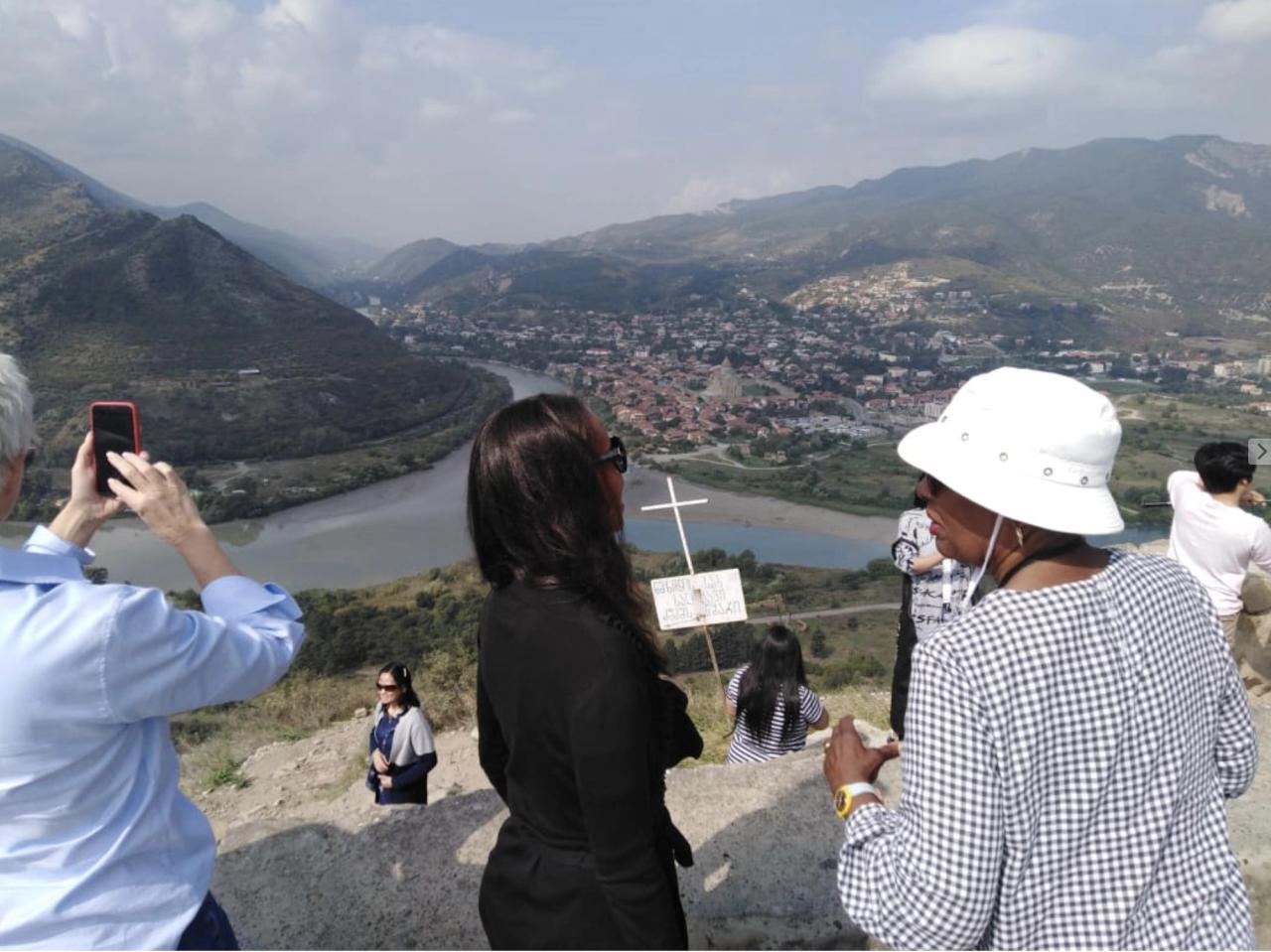 Lewis (center) during her travels to the Caucasus region with the historian Nell Painter (right). (Courtesy Sarah Lewis)
