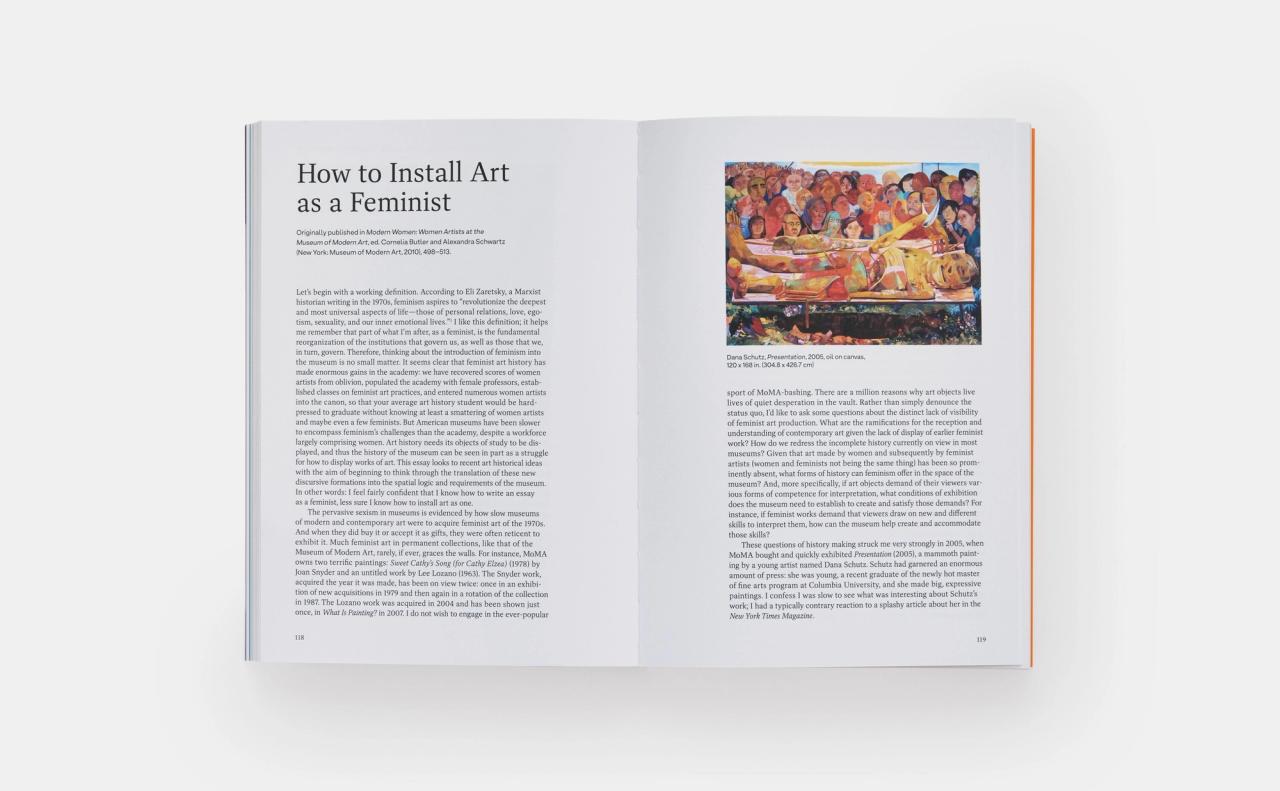 A spread from Open Questions: Thirty Years of Writing about Art (2023) by Helen Molesworth. (Courtesy Phaidon)