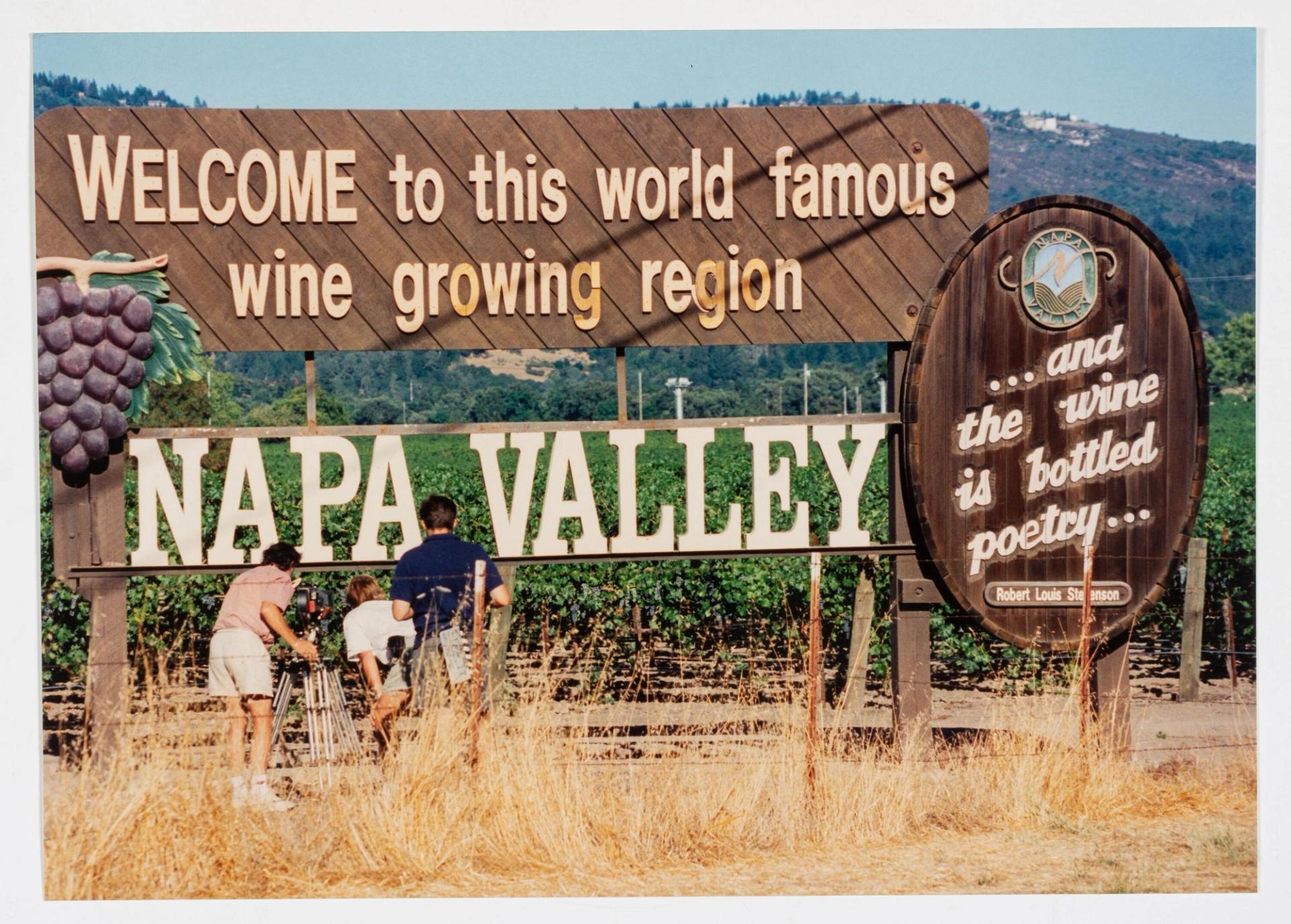 Robinson filming Jancis Robinson’s Wine Course in Napa Valley, California, in 1994. (Courtesy Special Collections, UC Davis Library [Robinson (Jancis) Papers on Wine Writing, D-612])