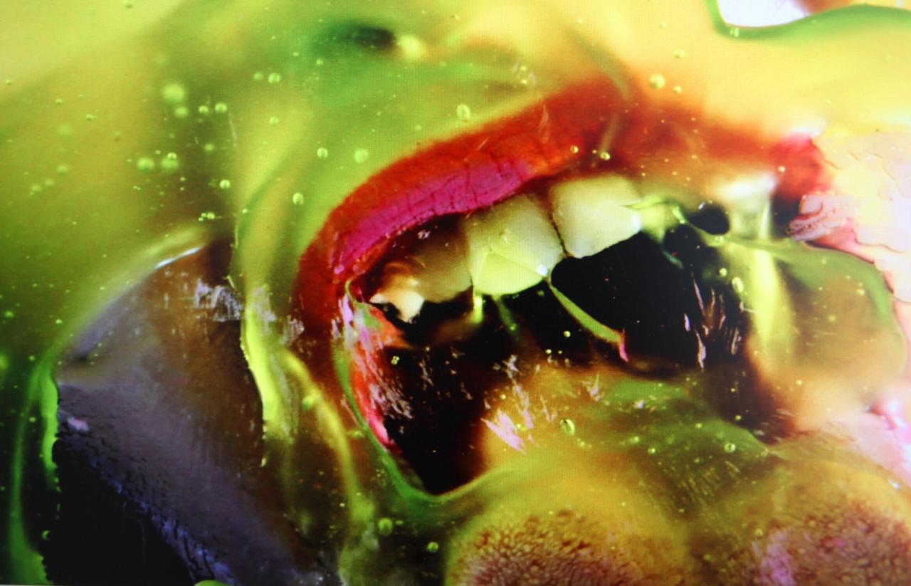 A still from Minter’s video work “Green Pink Caviar” (2009). (Courtesy the artist)