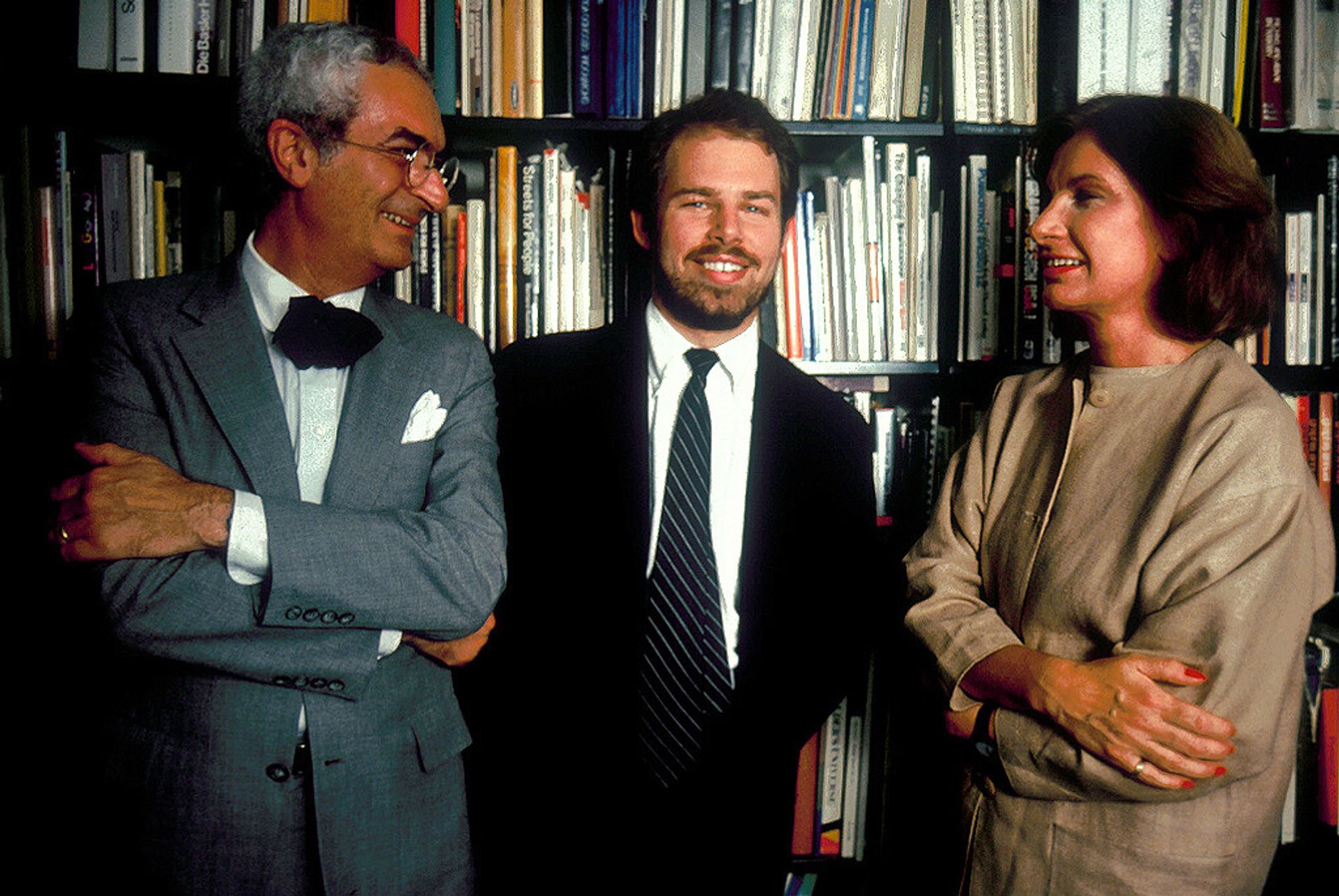 Bierut (center) with Massimo (left) and Lella (right) Vignelli in the early 1980s. (Courtesy Michael Bierut)