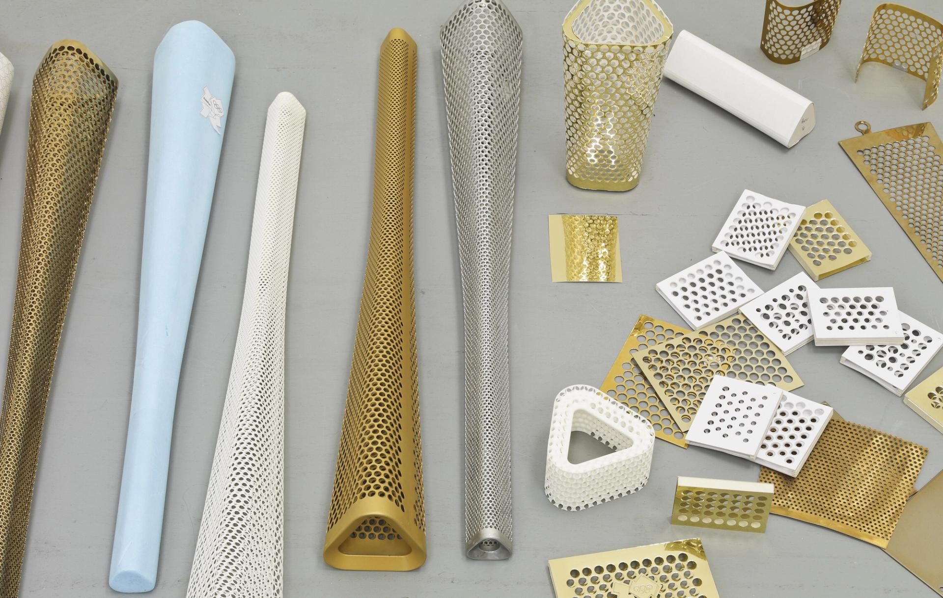 Models and prototypes of Barber Osgerby’s design for the 2012 London Olympics torch. (Photo: David Brook)