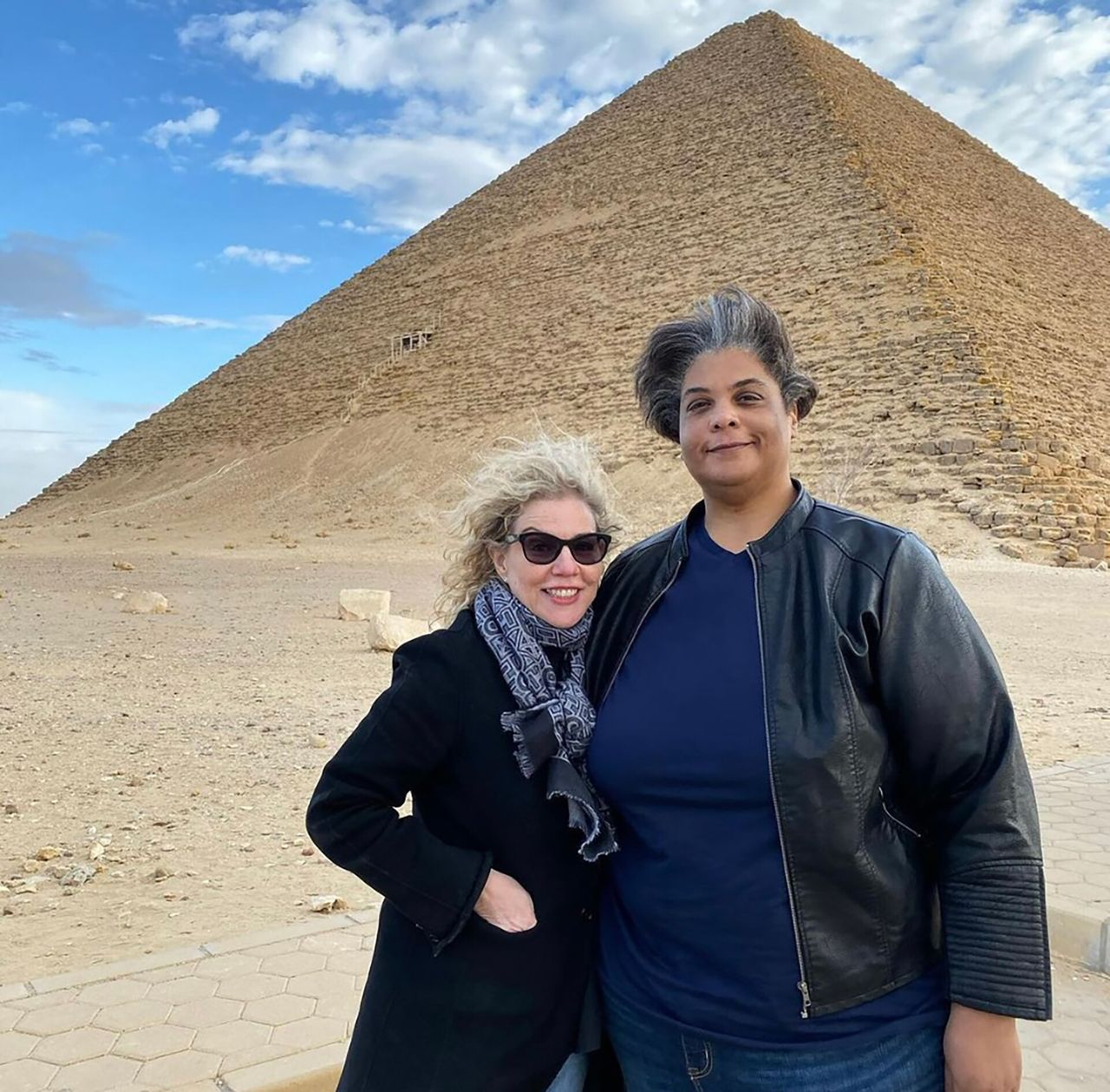 Millman and her wife, Roxane Gay, at the Egyptian pyramids. (Courtesy Debbie Millman)