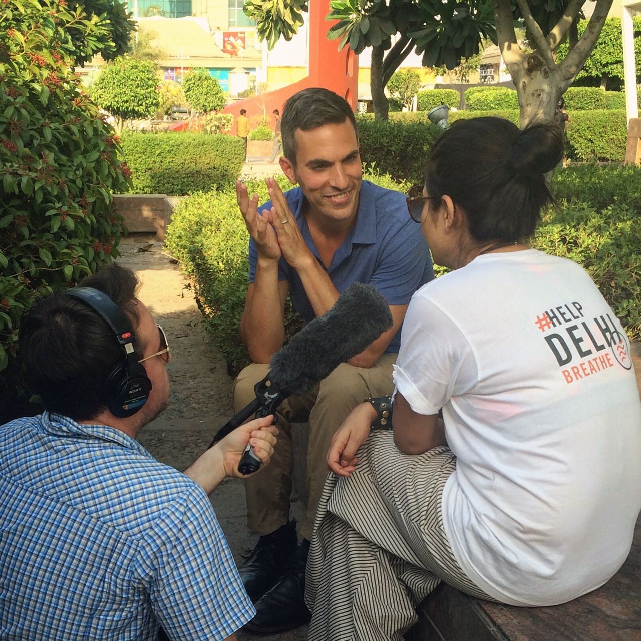 Shapiro conducting interviews in Delhi, India. (Courtesy Ari Shapiro)