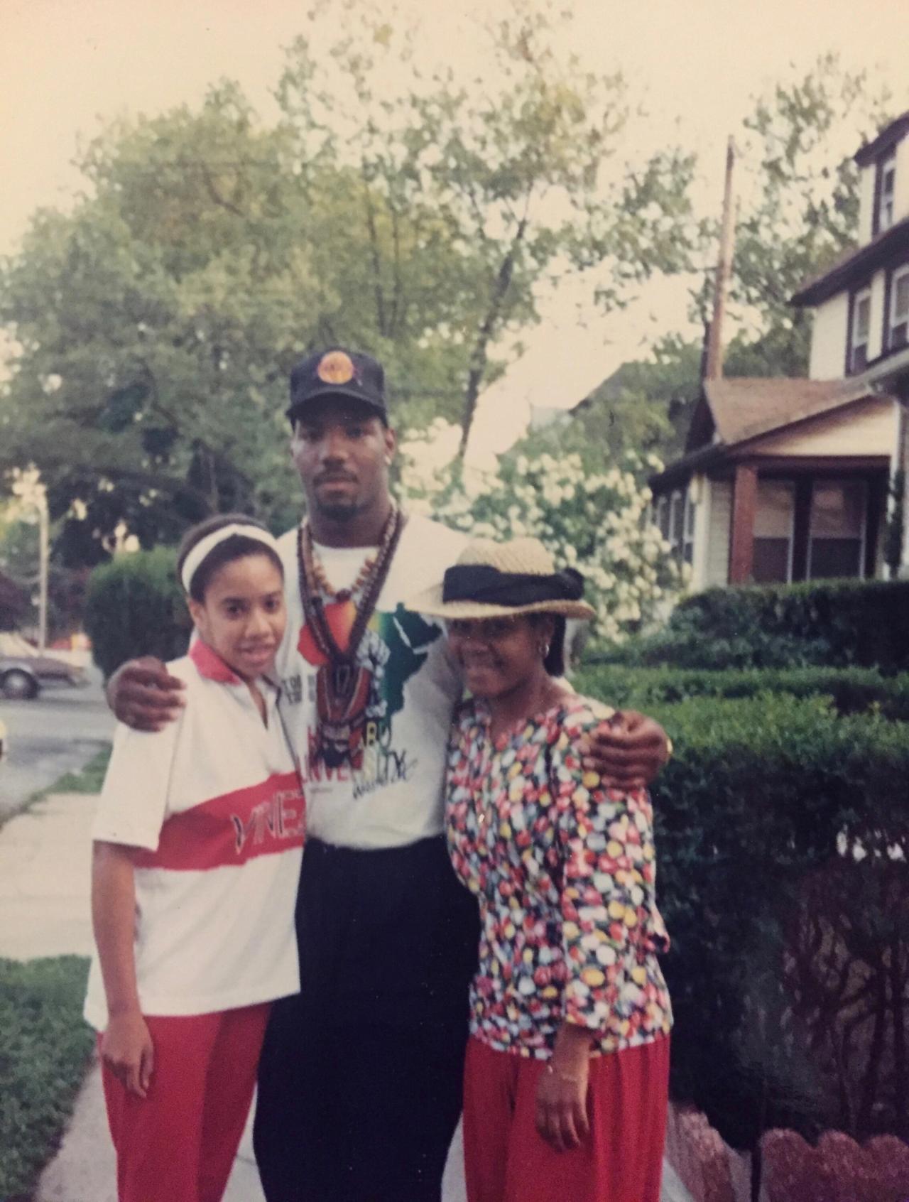 Cobb (center) with two friends during his high school years in Queens. (Courtesy Jelani Cobb)