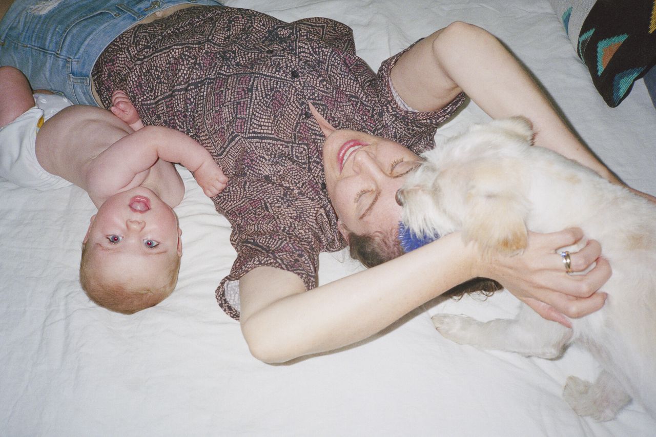 Bailey’s wife, Emma, with their son, Bennett, and dog, Sabine, in his ongoing series “Son Pictures.” (Courtesy Trent Davis Bailey)
