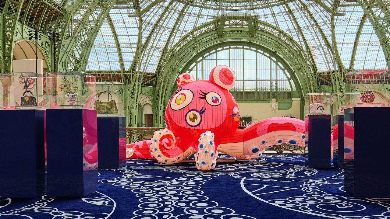 A view of the Takashi Murakami-designed octopus at the Balcon d’Honneur of the Grand Palais during Art Basel Paris 2025. (Copyright Takashi Murakami – Kaikai Kiki, Ltd. and Louis Vuitton Malletier.)