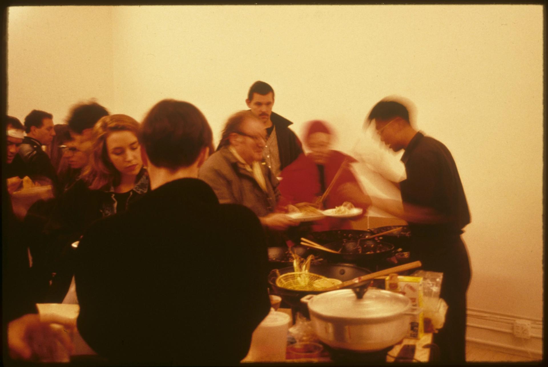  Rirkrit Tiravanija’s “untitled 1990 (pad thai),” the opening event in 1990 at Paula Allen Gallery in New York. (Courtesy the artist)