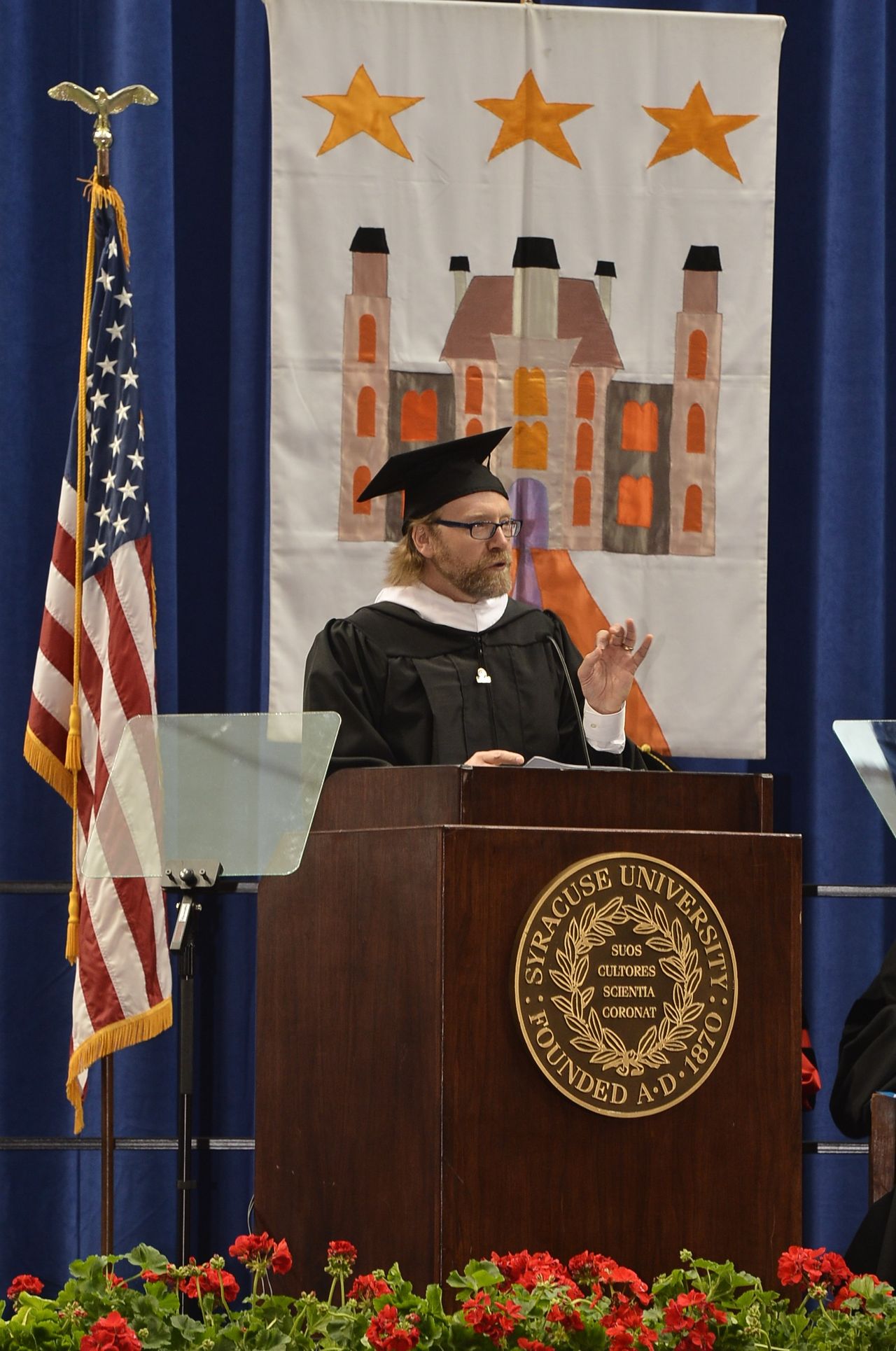 Saunders giving the commencement address to Syracuse University's class of 2013. (Courtesy George Saunders)