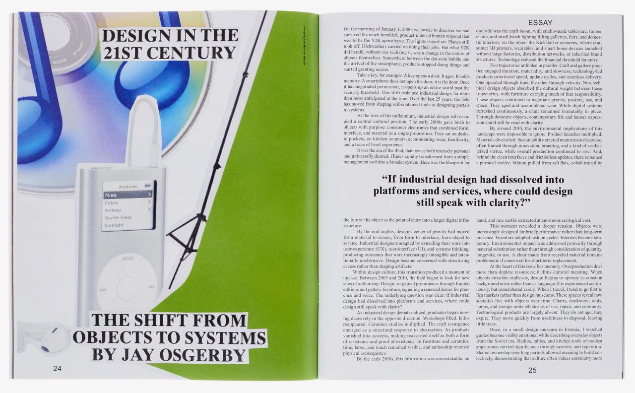 Spread of an essay written by British industrial designer Jay Osgerby (Ep. 142) for PIN–UP Issue 40. (Courtesy PIN–UP)